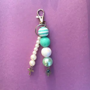 Bubblegum Beads and Pearls Hamsa Hand Evil Eye Mini Keychain