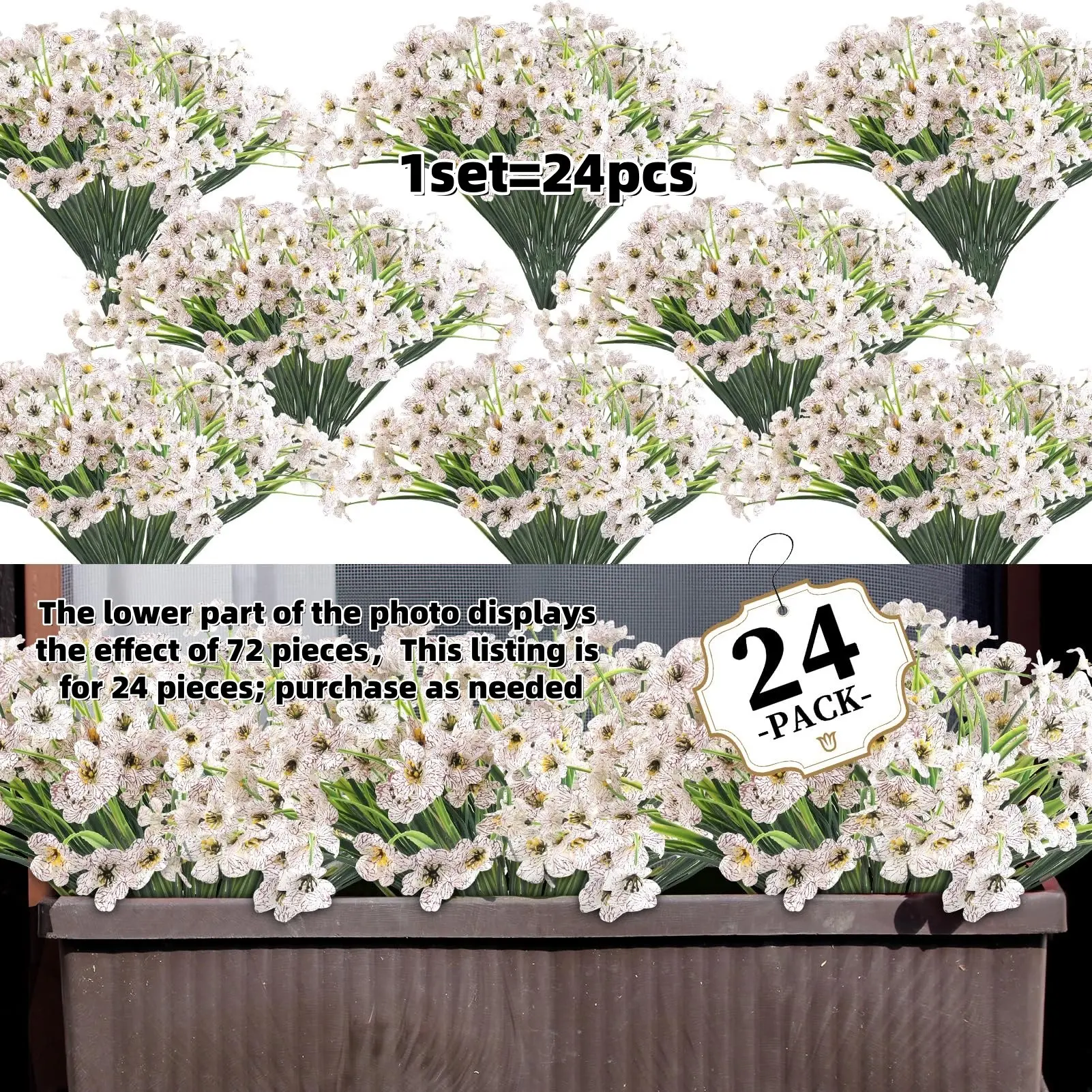 24 Bundles Artificial Flowers Set for Indoors & Outdoors, Fake Flower Plants for Garden, Porch, Window Box, Home Decor, Decorative Flowers, Artificial Flower Decoration