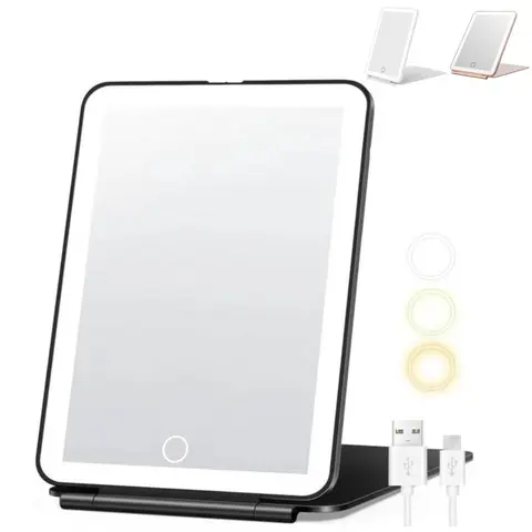 Portable LED Light Makeup Mirror, 1 Count Rechargeable Foldable Makeup Mirror with Adjustable Brightness, Makeup Tools for Women, Christmas Gift