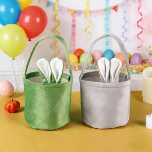 5PCS Easter Decor Bunny Ears Bucket Colorful Rabbit Handbag Candy Basket for Home Party Display Holiday Decoration