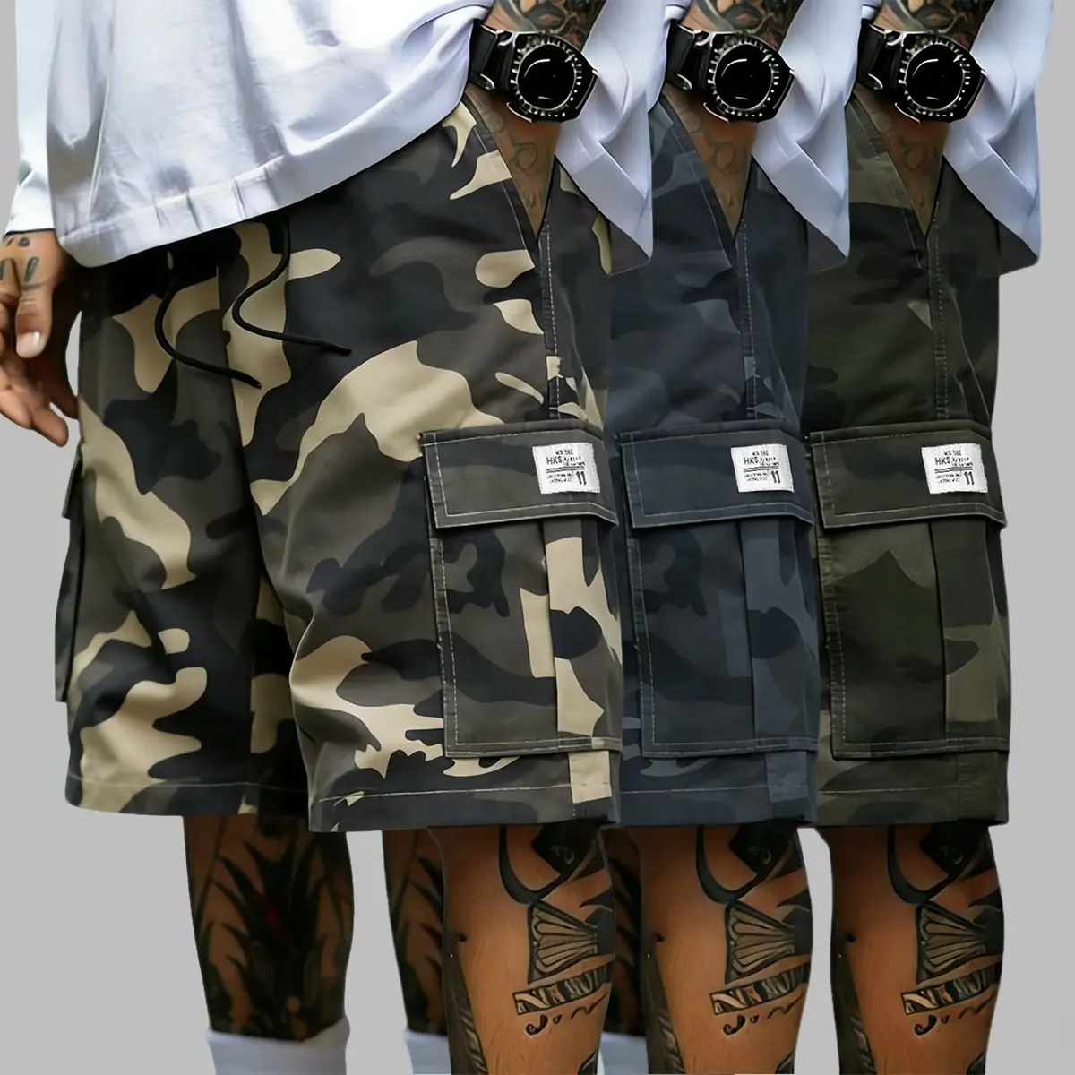 Men's Camo Cargo Shorts, Loose Fit Breathable Athletic Shorts with Elastic Drawstring Waist and Utility Pockets for Gym Workouts, Breathable Printed Shorts, Drawstring Sports Shorts
