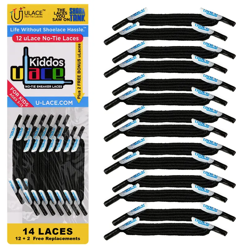 uLace Kiddos No-Tie Shoelaces: Stretchy, Easy-to-Install Elastic Laces for Sneakers - Set of 14 Footwear Comfort