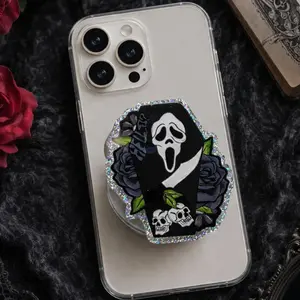 Ghostface Coffin MagSafe Phone Grip: Spooky Cute Horror Aesthetic Magnetic Phone Holder, Halloween BookTok Gift for Her, Phone Kindle Holder