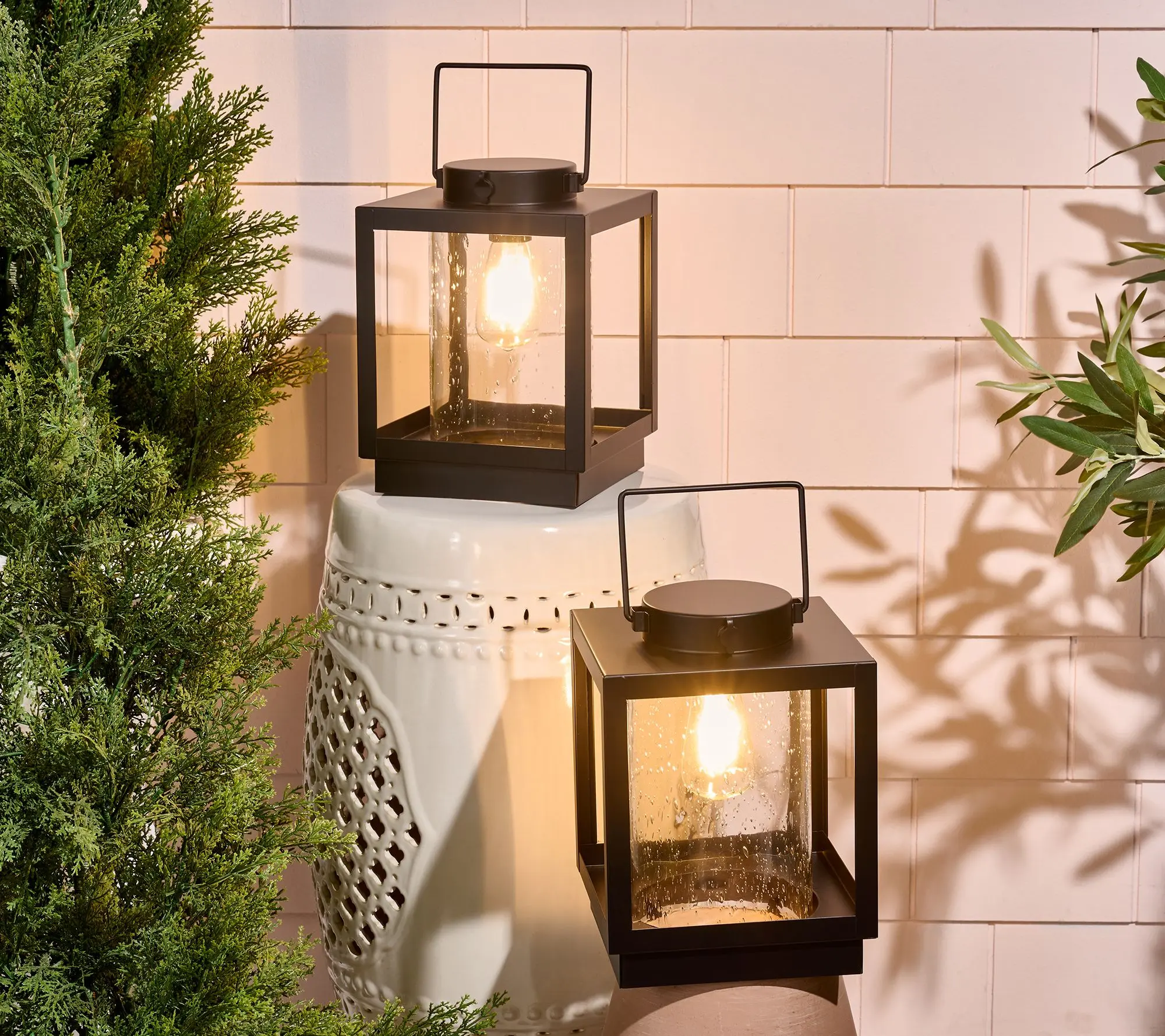 Home Reflections Set of (2) 9" Indoor/Outdoor Metal Lanterns Home Reflections Set of (2) 9" Indoor/Outdoor Metal Lanterns