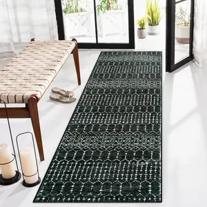 Moroccan 2x6 Black Runner Rug Non-Slip, Kitchen Runner Rug Washable Non-Skid Hallway Runner, Geometric Print Distressed Rug for Entryway Bathroom Laundry