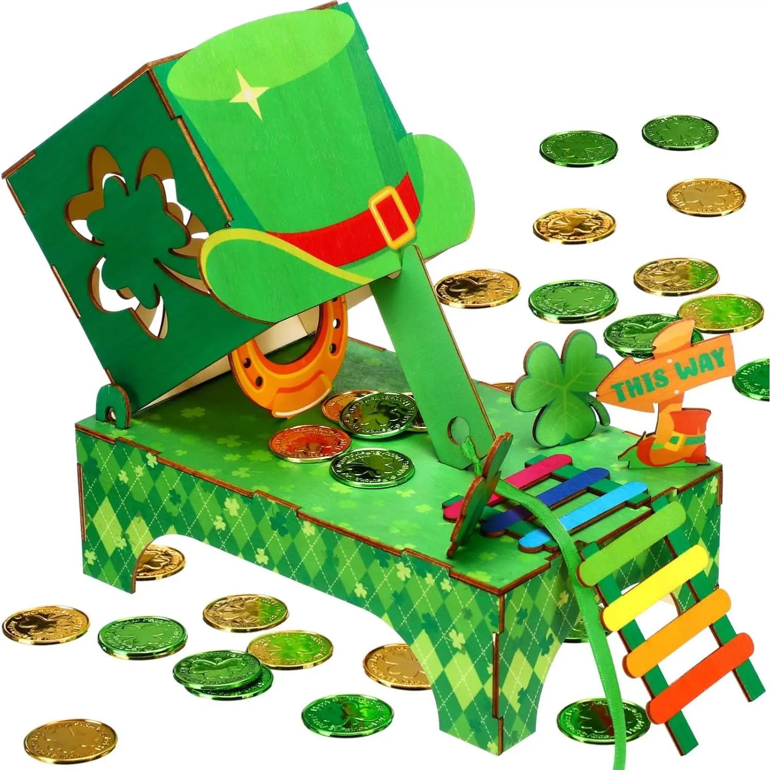 St. Patrick's Day Leprechaun Trap Kit St. Patrick's Day Decorations Wooden DIY Toys Leprechaun Trap Party Supplies for Friends Gifts Classroom Activity Party Supplies
