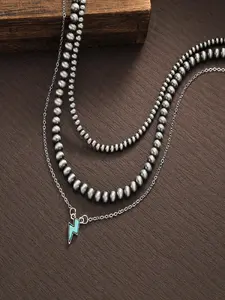 3 Piece Fashion Turquoise Lightning Alloy Pendant Necklace Set, Three Layer Beaded Chain for Men & Women, Unique Commute Accessory, Dainty Layering Jewelry, Fashionable Jewelry, Jewelry Accessories, Fashion Jewelry Party