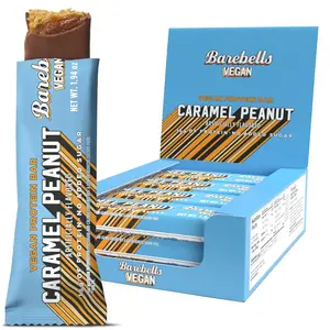 Plant Based Protein Bars, Peanut Caramel - 12 count, 15g of Plant-Based High Protein Treats - Chocolate Nutrition Bar with 1g Total Sugar - On The Go Breakfast or Post-Workout Snack