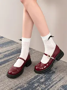 Women's Elegant Solid Color PU Leather Mary Jane Shoes, Fashionable Round Toe Buckle Decor Flat Shoes for Daily Wear, Casual Trendy Shoes for Women & Girls