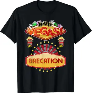 100% Cotton Las Vegas Baecation Matching Couple Slot Machine Anniversary T-Shirt