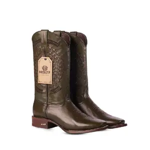 Tejido Roma – Genuine Leather Fashion Cowboy Boot for Men in Olive Color | H-501 Last | Leather Sole