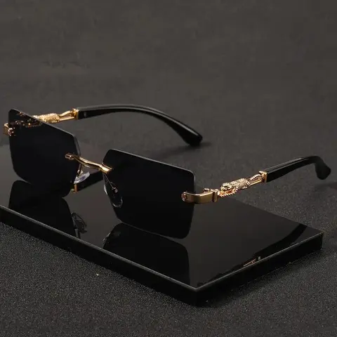 1pc Rimless Rectangle Sunglasses with Gold Accents, UV400 Protection, Luxury Unisex Shades for Beach & Travel, Trendy & Compact Summer Accessory