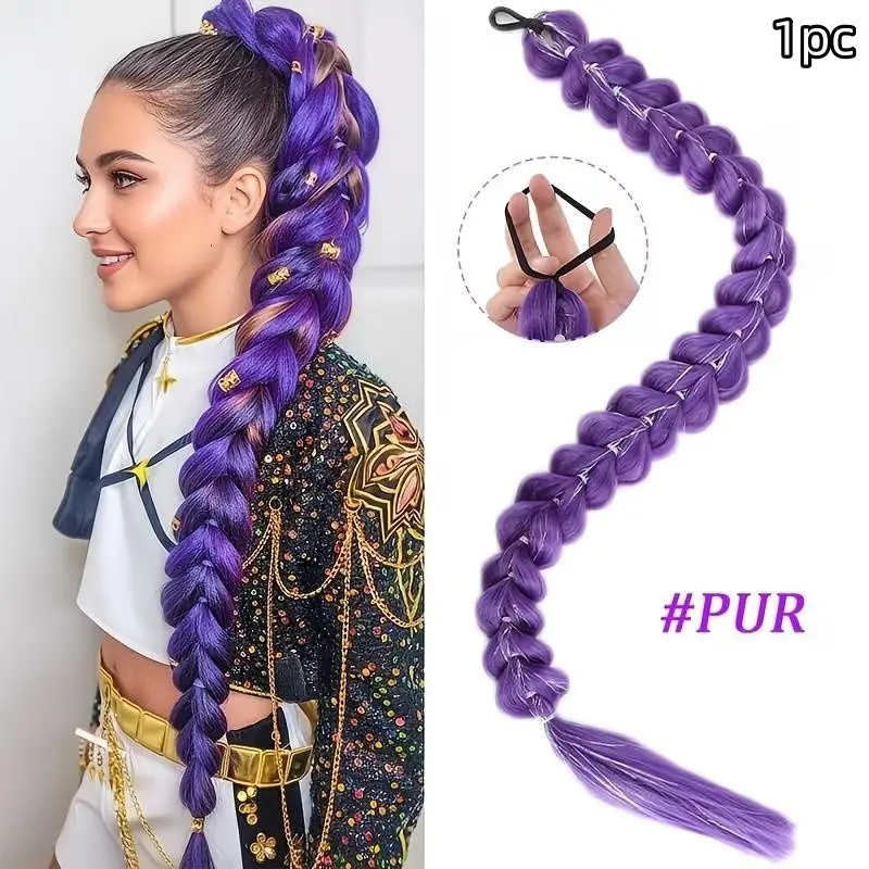 32 Inch Shiny Synthetic Braided Ponytail Wig with Sequins, Straight Hair Strands, Drawstring Wig, Cosplay, Anime Conventions, Daily Wear, Fun Wig, Party Wigs
