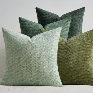 4pcs Throw Pillow Covers 18x18 Inch Neutral Chenille Farmhouse Boho Removable Cushion Covers Mid Century Decorative Soft Cushions Couch Pillows Sofa Bed Living Room Home Decor Cases