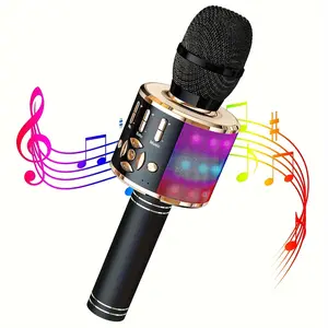 Four-in-One Wireless Karaoke Microphone with Wireless Speaker, Voice Changer and Voice Recorder-USB Rechargeable, Gold/Black, Perfect for Family Parties, Birthday Parties and Singing Fun for Young People, Portable Karaoke Machine