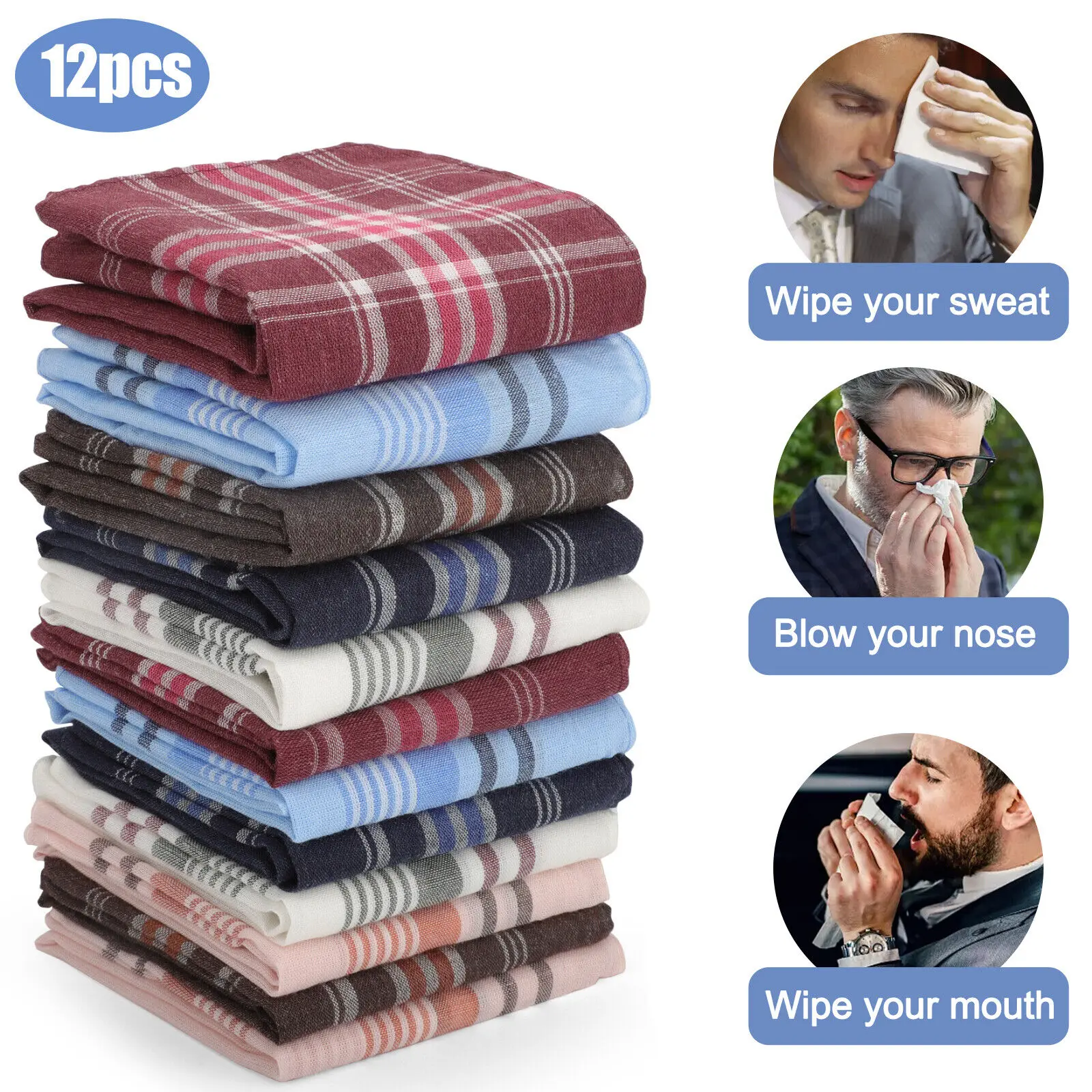 12Pcs Men Handkerchiefs Classic Hankies Cotton Hanky Pocket 12Pcs Men Handkerchiefs Classic Hankies Cotton Hanky Pocket
