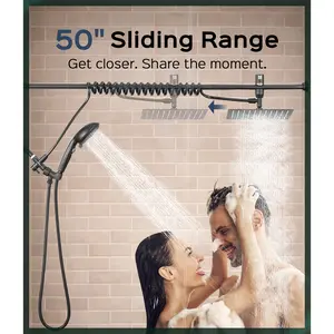 Rainfall Shower Head with Handheld Combo,Rain Spa with Adjustable 60" Slider Bar, High Pressure Dual Showerhead for 2 Person& Couples, Renter-Friendly& Easy Install, Gifts for Men& Women,Matte Black