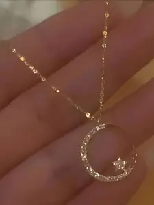 Star & Moon Design Pendant Necklace for Women, Fashion Jewelry for Party, Daily Clothing Decor, Trendy All-match & Exquisite Jewelry for Birthday Gift, Fashionable Jewelry Accessories