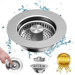 3 in 1 Kitchen Sink Drain Strainer, Stainless Steel Sink Stopper, Anti-clogging Drainage Odor Filter Sink Plug for US Standard 3 1/2 Inch Drain, Kitchen Accessories Home Goods