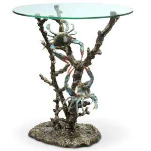SPI Home Glass Top Coastal Crabs and Coral End Table