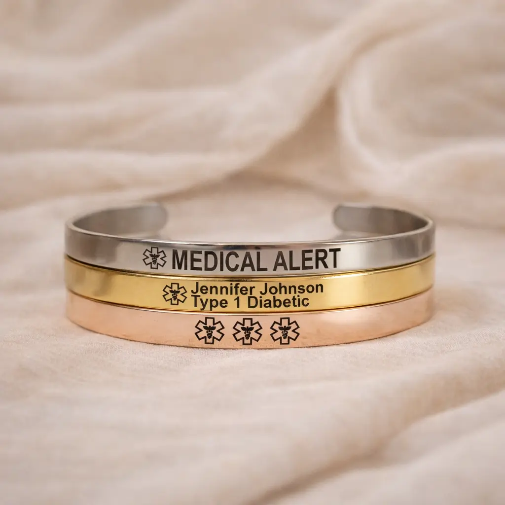 Custom Engraved Medical Alert Bracelet - Discreet Medic Emergency Safety Bangle