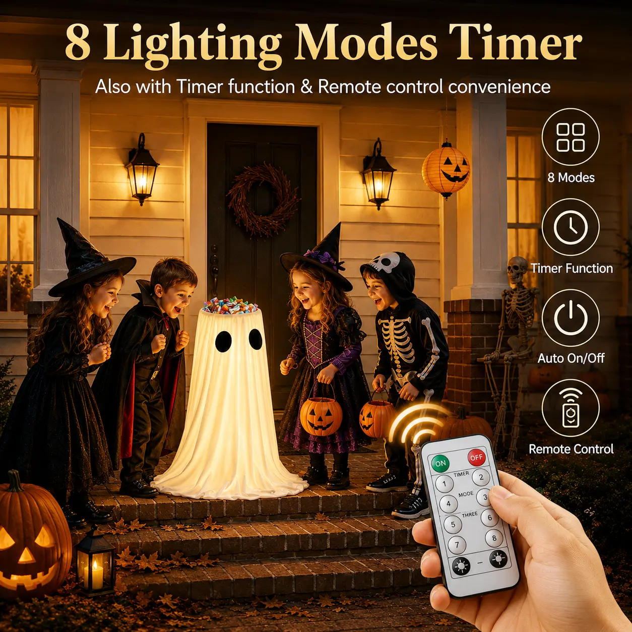 Glowing ghost with Halloween string lights