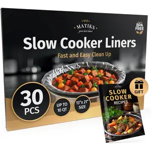 30 Pack Slow Cooker Liners Large 13" x 21" BPA-Free Crock Pot Bags Fits 3-8 Quart Round & Oval Cookers Disposable for Effortless Home Cooking Fast Clean Up Bonus Recipe Book