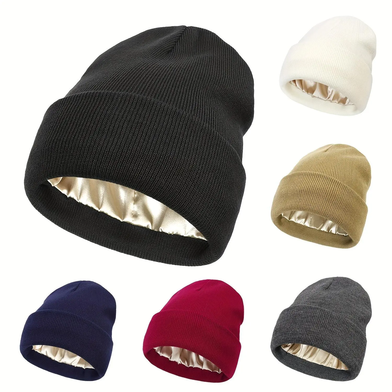 Cozy Women's Satin Lined Knit Beanie - Warm Silk Lined Winter Hat for Men & Women, Soft Slouchy Cuffed Skull Cap for Ultimate Comfort & Style in Cold Weather