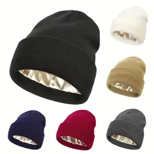 Cozy Women's Satin Lined Knit Beanie - Warm Silk Lined Winter Hat for Men & Women, Soft Slouchy Cuffed Skull Cap for Ultimate Comfort & Style in Cold Weather