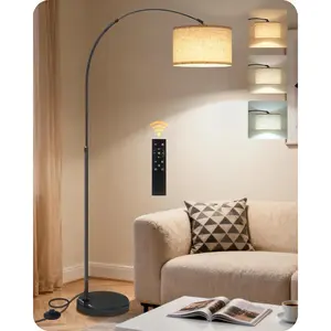 75" Arc Dimmable Floor Lamp with Marble Base, Adjustable Height Rotating Hanging Shade, 3CCT Arched Reading Light with Remote & Foot Switch for Living Room Over Couch
