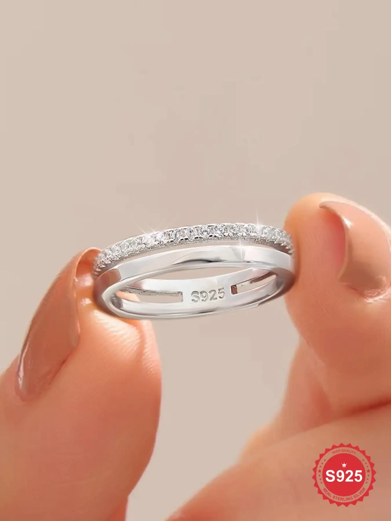 S925 Sterling Silver Hollow Out Design Artificial Zircon Ring, Fashion Accessories for Women & Girls, Trendy All-match & Exquisite Jewelry for Birthda