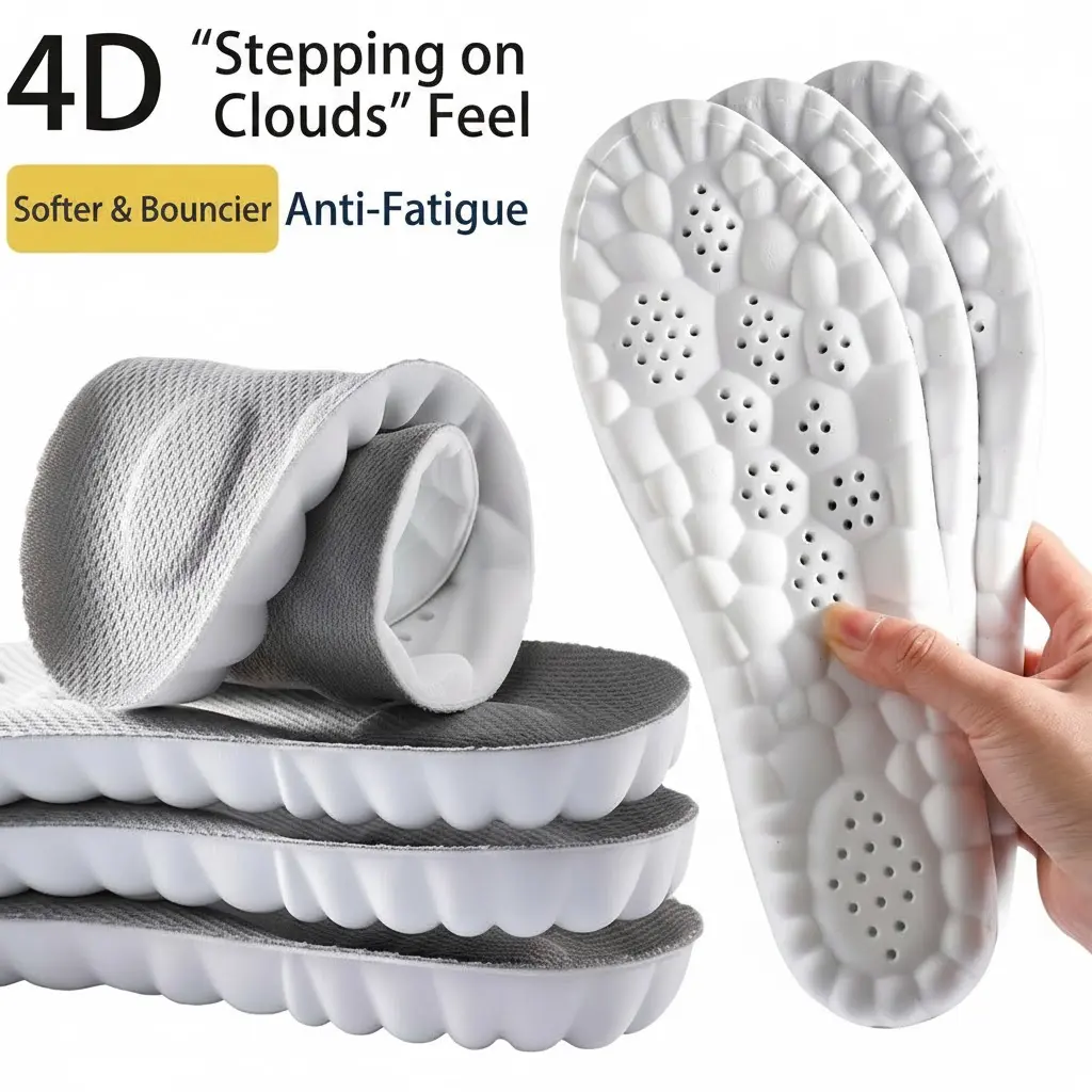 Work Insoles for Standing All Day, Shock Absorbing Anti-Fatigue Shoe Inserts, Soft PU Cushioned Massage Insoles with Breathable Mesh for Work Boots, Sneakers & Work Shoes