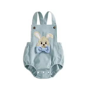 REDWOON Baby Boy Easter Outfit Newborn Bunny Romper Cute Infant Rabbit Bowtie Overalls Jumpsuit Summer Spring Clothes
