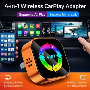 2026 New 4-in-1 CarPlay Wireless Adapter - iPhone/Android Compatible | Fast Connection, Hands-Free Calling, AirPlay, Mirror Link, Mirroring, Netflix, Youtube type-c adapter Bluetooth 5.0 fast transmission, ultra-HD stereo sound