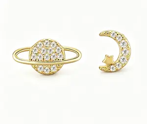 Fashionable Asymmetric Moon & Star Design Earrings,  Rhinestone Decor Stud Earrings, Elegant All-match Jewelry for Girls Gift, Female Classic Fashion Accessories for Daily Wear, Constellation Earring