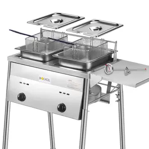 Bioexcel CSA Approved Outdoor propane Deep Fryer with 2 Stainless Steel Baskets, double burners commercial cooker, best for outdoor cooking burner