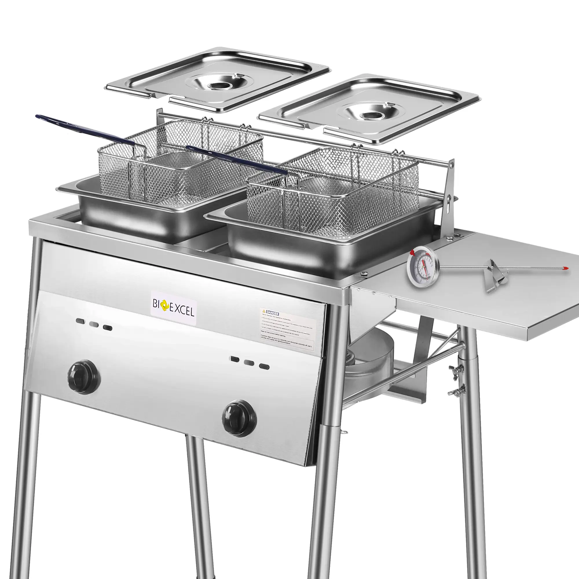 Bioexcel CSA Approved Outdoor propane Deep Fryer with 2 Stainless Steel Baskets, double burners commercial cooker, best for outdoor cooking burner