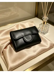 Style Quilted Caviar Wallet, Designer Inspired Trifold Card Holder with Gold Turnlock, Luxury Mini Purse for Daily & Evening