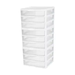Sterilite Plastic Stackable Small 3 Drawer Storage System, White Frame, 3 Pack