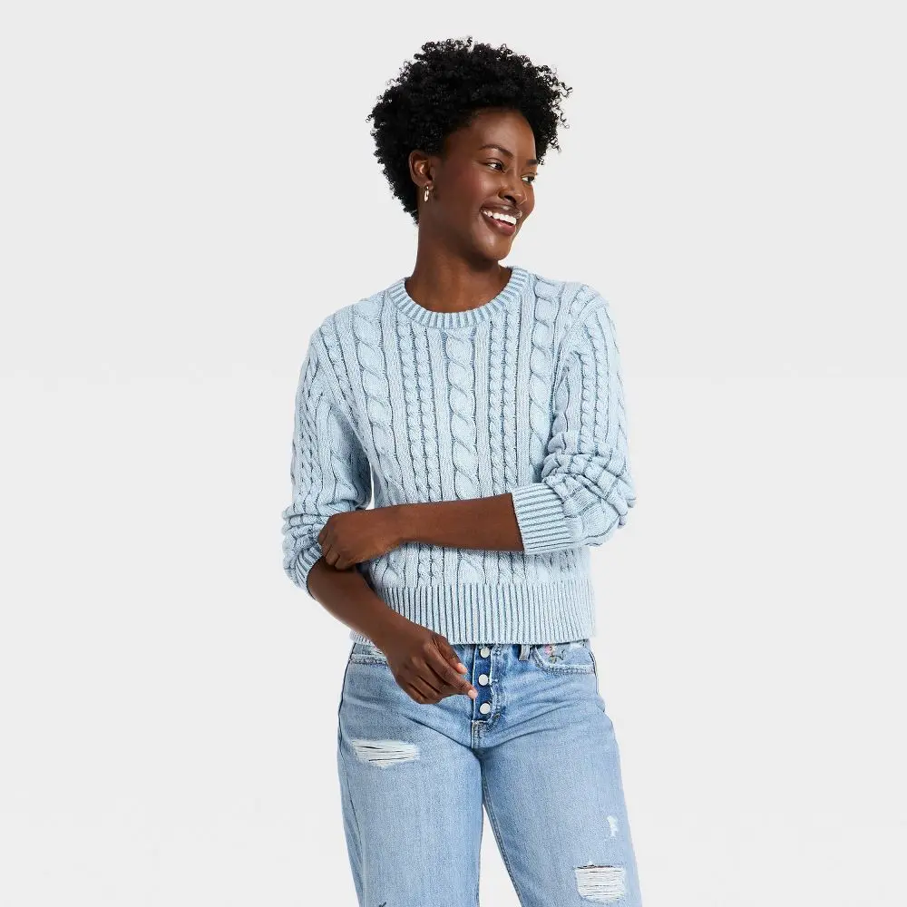 Women's Western Cable Crewneck Pullover Sweater - Universal