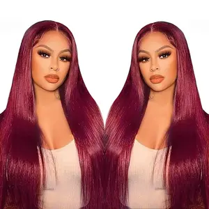 99j Burgundy Lace Front Wigs Human Hair 180% Density 13x6 Straight Lace Frontal Wigs Human Hair HD Transparent Glueless Wigs Human for Women Wine Red Wig