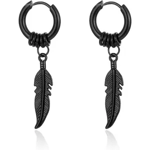 Stainless Steel Punk Drop Dangle Hinged Earrings  Gothic Mens Earring Black Huggie Hoop Earrings for Men and Women Wearing