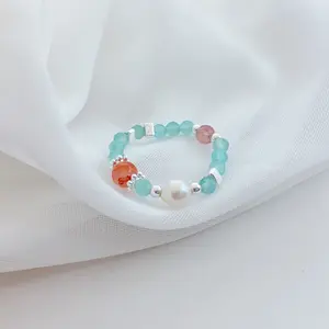 Product Name: Warm Sun on Winter River Pearl Ring   Item Number: JZ036062   Materials: Freshwater Pearl, Faceted Cat's Eye, Agate