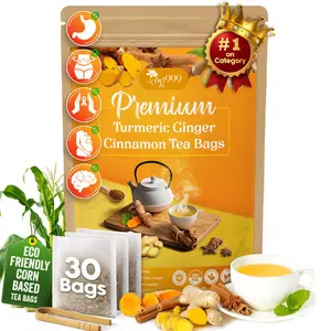 【FreshDrinkUS】 Turmeric Ginger and Cinnamon Tea, 100% Natural, Anti-Inflammatea. 100% handmade, Eco-conscious Tea Bags. No Sugar, No Caffeine, No Gluten, Vegan.