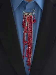 Vintage Chain Long Fringe Brooch Pin, Crystal Beads, Safety Pin Jewelry Accessory, Casual Style, All Seasons