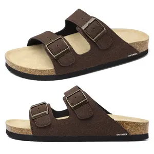 Womens Flat Sandals With Cork Footbed, Open Toe Slides Adjustable Slip On Slippers For Summer