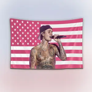 Vintage Justin Pink Tapestry, Pop Star Wall Hanging Decor, Aesthetic Pink Room Art Banner, Bedroom Music Fan Wall Art, Gift for Fans