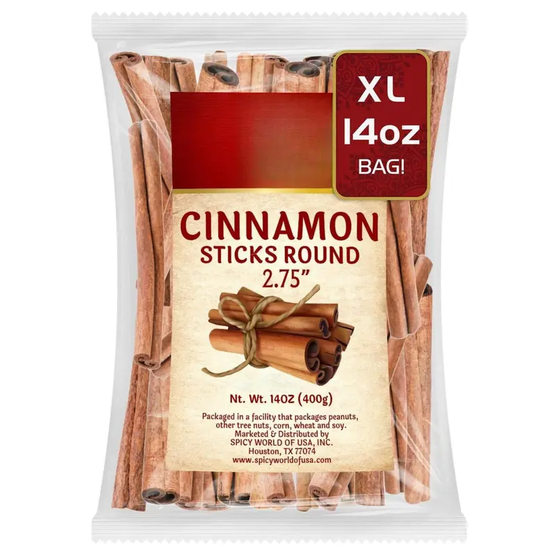 Spicy World Cinnamon Sticks 14 Oz Bag ~100 Sticks - Strong Aroma, Perfect for Baking, Cooking & Beverages - 3+ Inches Length - Cassia Saigon Cinnamon from Vietnam