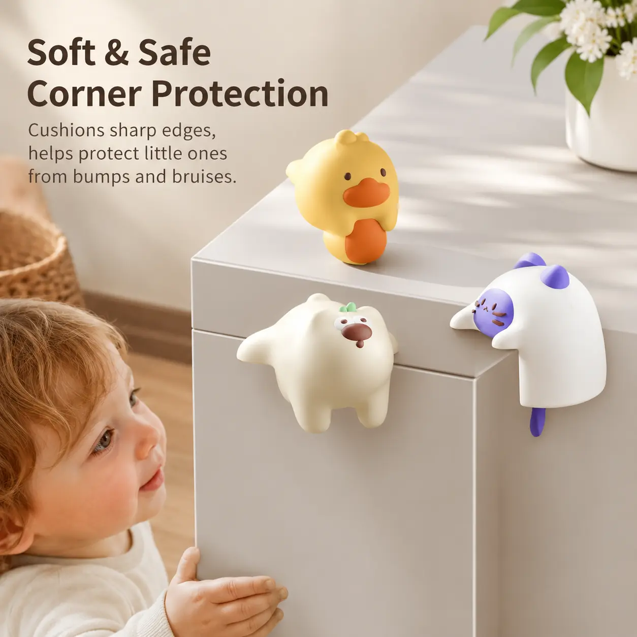 4 Pieces Cartoon Table Corner Protectors, Soft Self-Adhesive Pads for Home Furniture Sharp Edge Protection, Suitable for Desk, Cabinet and Tea Table