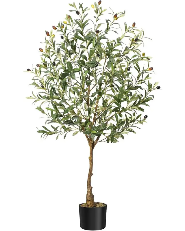 【Christmas Gift】Artificial Olive Tree 4ft Tall Faux Potted Olive Silk Plant Fake Olive Branches and Fruits Artificial Tree for Office House Living Room Home Decor